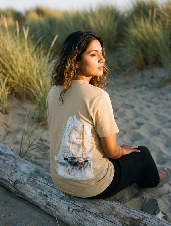 Ocean's Breath, Painted Horizon — tshirt crew neck (BEIGE · L)