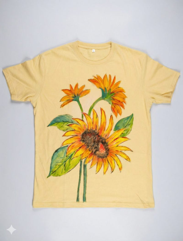 Crimson Bloom on Desert Sands — tshirt crew neck (BEIGE · L)