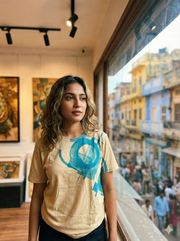 Earth's Canvas: Ramya's Structured Whispers — tshirt crew neck (BIEGE · L)