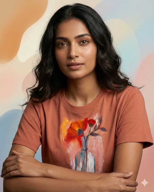 Coral Bloom's Gentle Radiance — tshirt crew neck (CORAL · M)