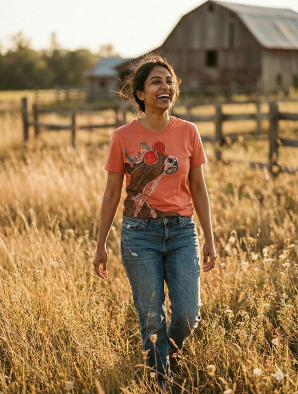 Sunset Hues, Wild Heart Echoes — tshirt crew neck (coral · m)