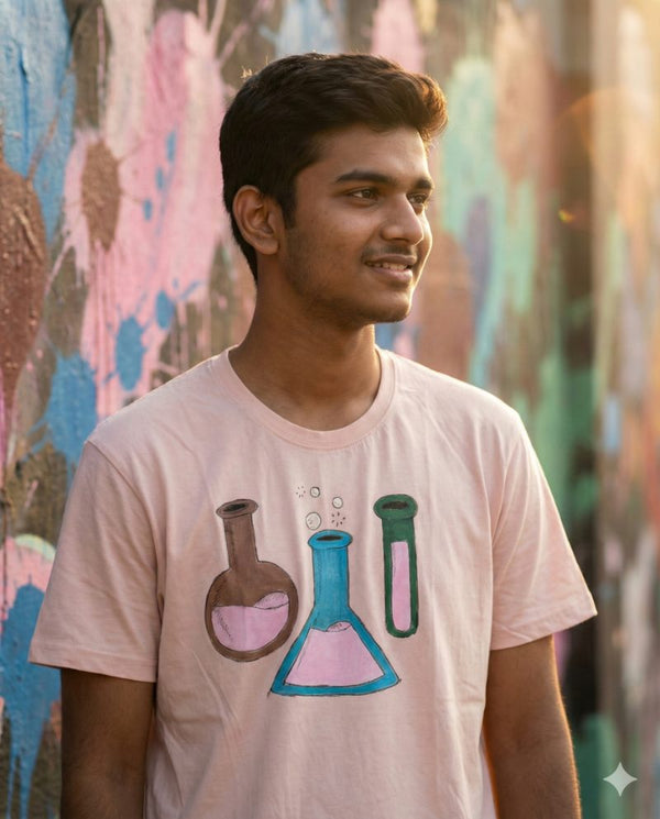 Celestial Bloom Art Canvas — tshirt crew neck (PEACH · XL)