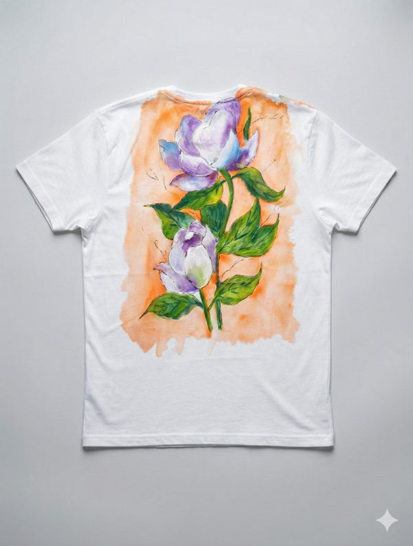 Indigo Bloom on Whispering Cotton — tshirt crew neck (WHITE · M)
