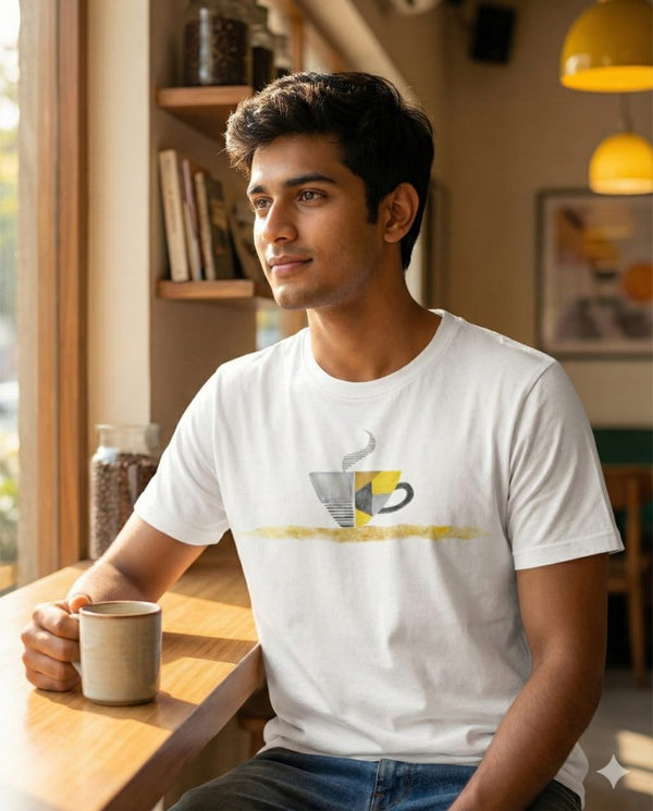Geometric Whisper, Dawn's Soft Canvas — tshirt crew neck (WHITE · XL)
